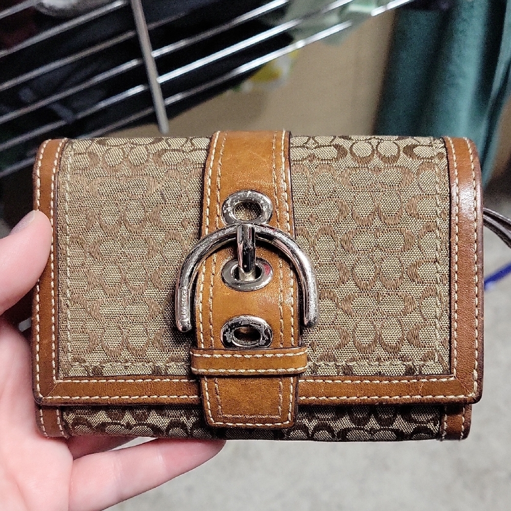 Brown and Tan Wallet with Silver Buckle